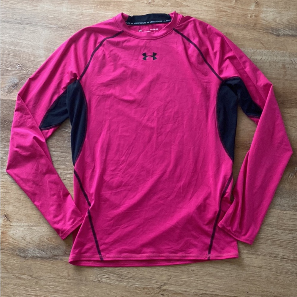 womens under armour hot pink heatgear compression long sleeve top size XL